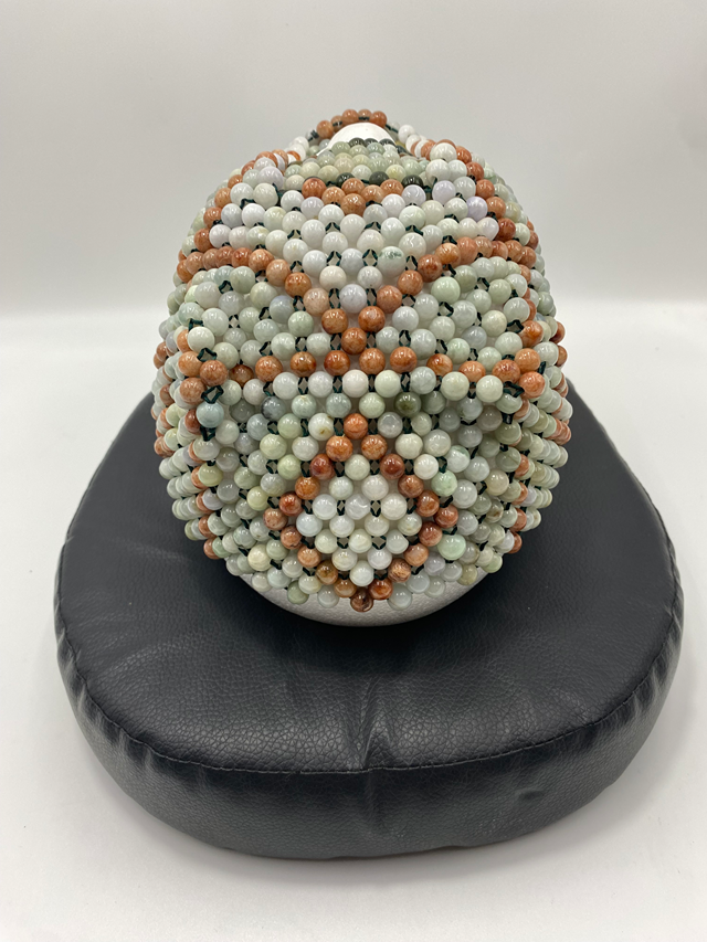 Full face Mask (Orange and Creamy white jade beads) image 3