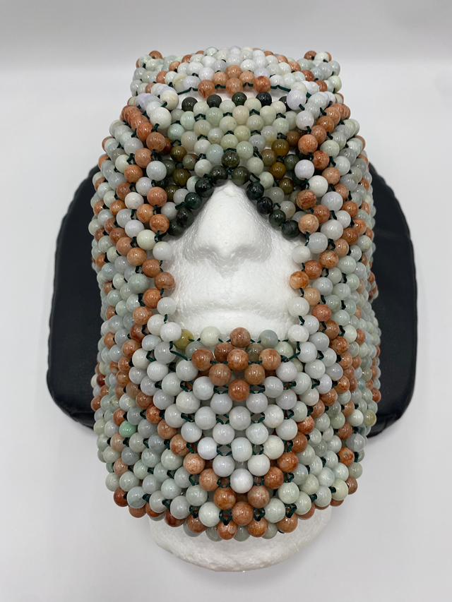 Full face Mask (Orange and Creamy white jade beads) image 2