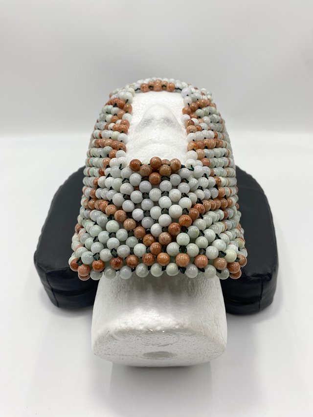 Full face Mask (Orange and Creamy white jade beads) image 4